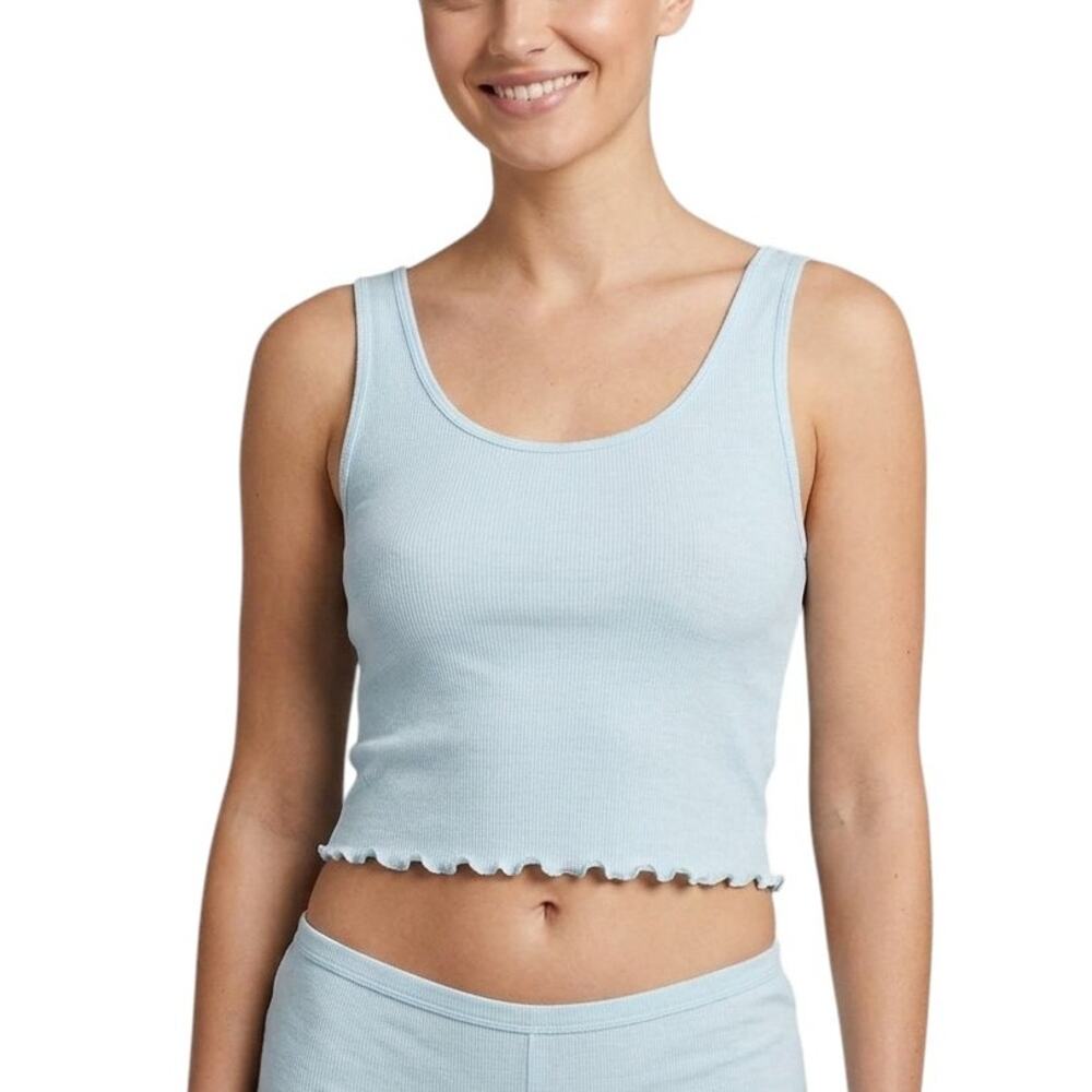 OFFLINE By Aerie Ribbed Cropped Tank Top Blue Scoop Neck Women Size L NWT
